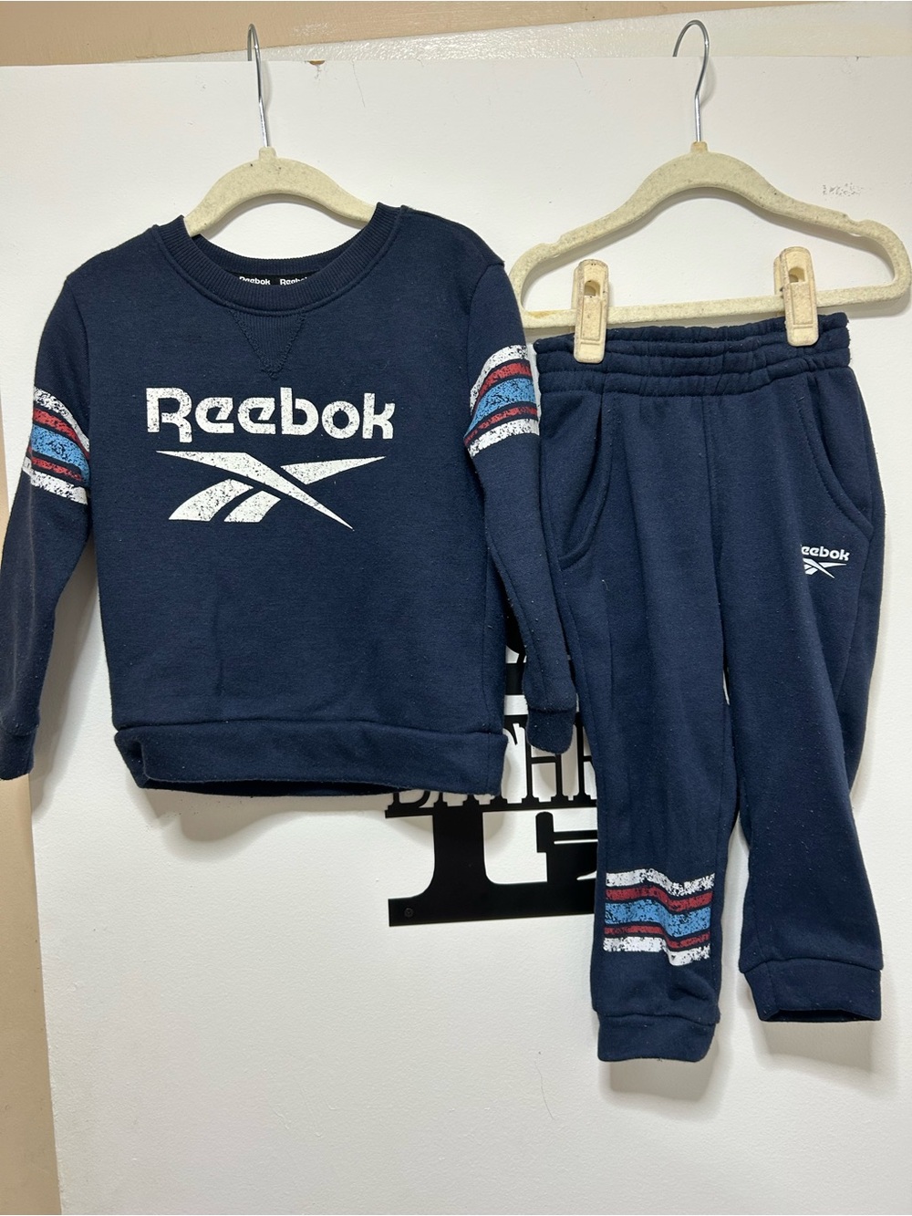 Reebok Navy Kids Sweatshirt & Joggers Set with Red and White Stripes